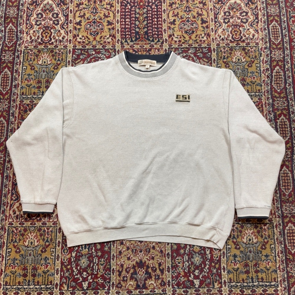 VTG 90s AKWA Men's XL Textured Pullover Sweatshirt ESI Logo Crew Neck USA ringer